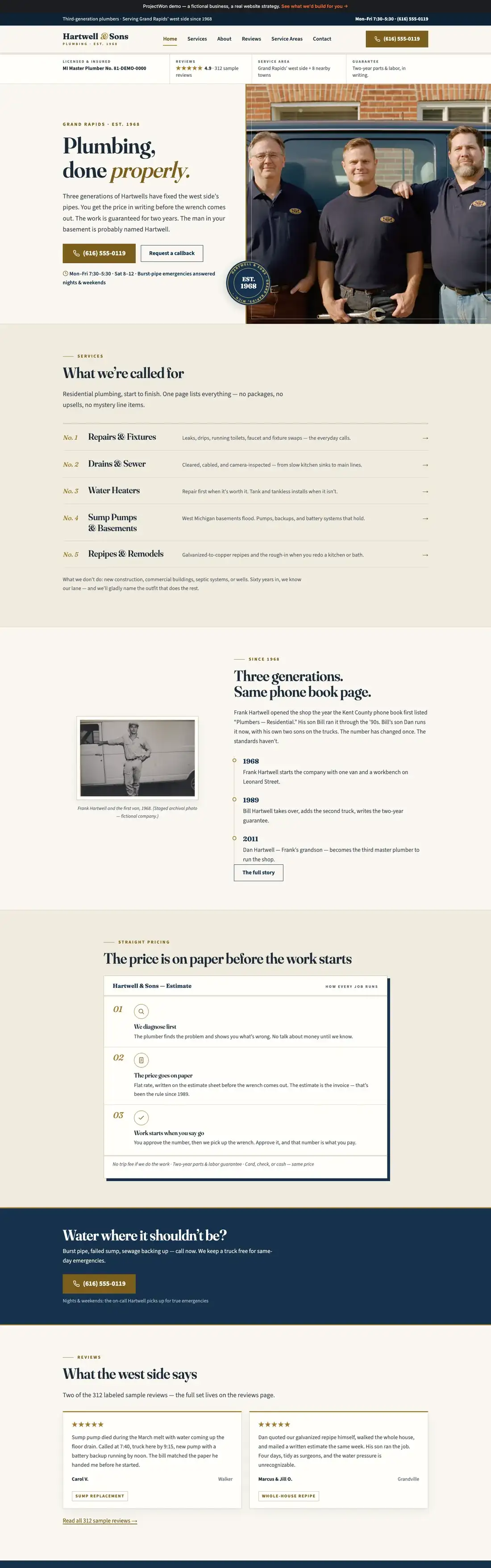 Hartwell & Sons Plumbing website