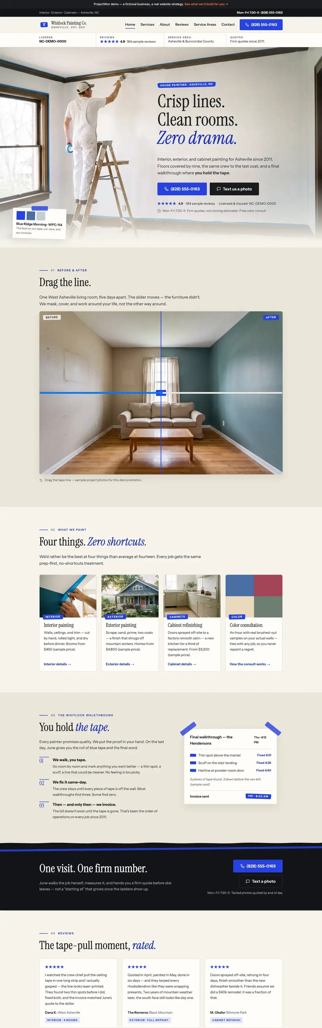 Whitlock Painting Co. website — full page